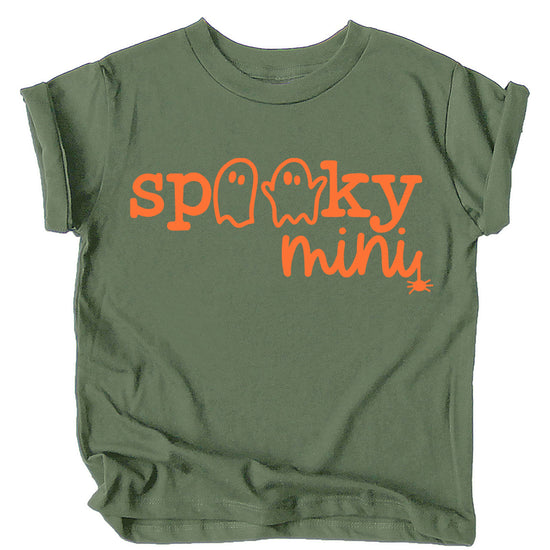 Infant bodysuit in vintage burgundy featuring an orange mini ghost Halloween design