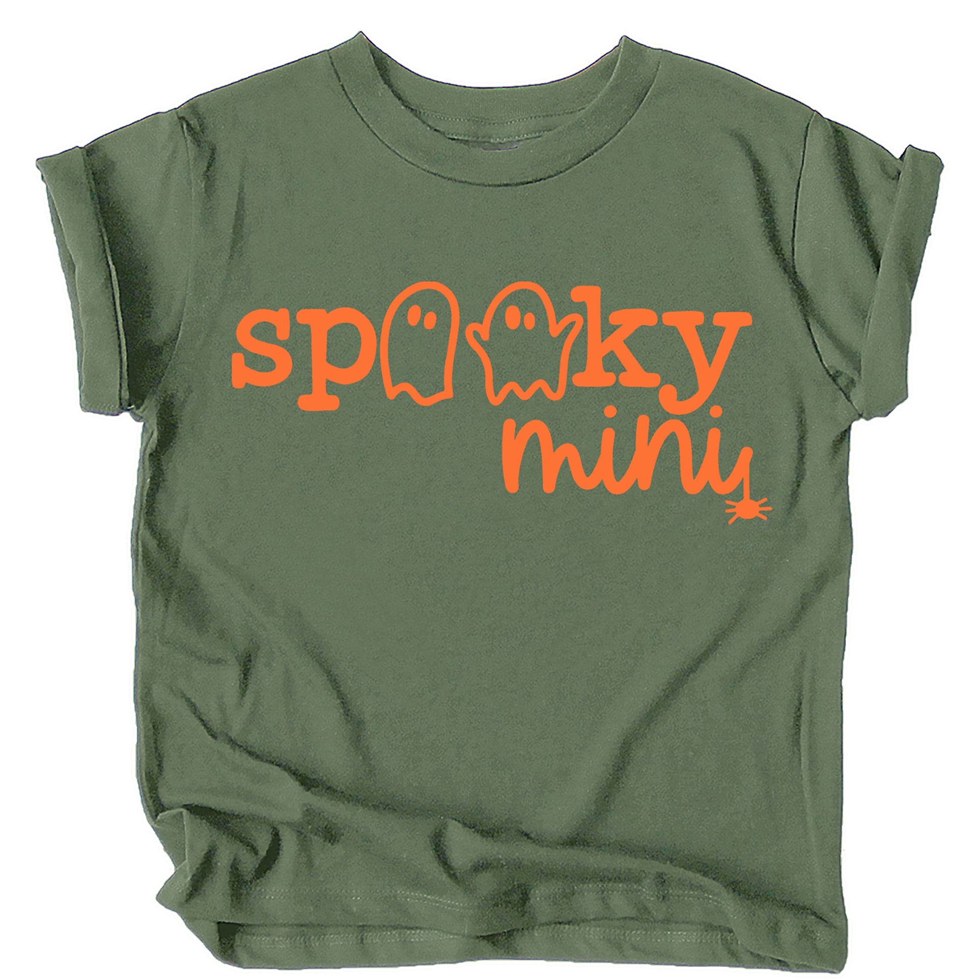 Infant bodysuit in vintage burgundy featuring an orange mini ghost Halloween design