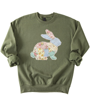 Ink Printed Image NOT a Quilt Patch - Easter Floral Bunny Faux Patchwork Pullover