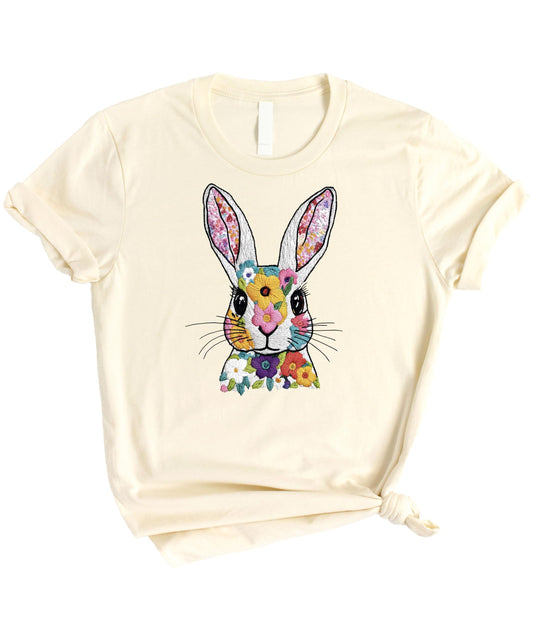 Easter Bunny Floral Embroidery Shirt - Women's Spring Tee