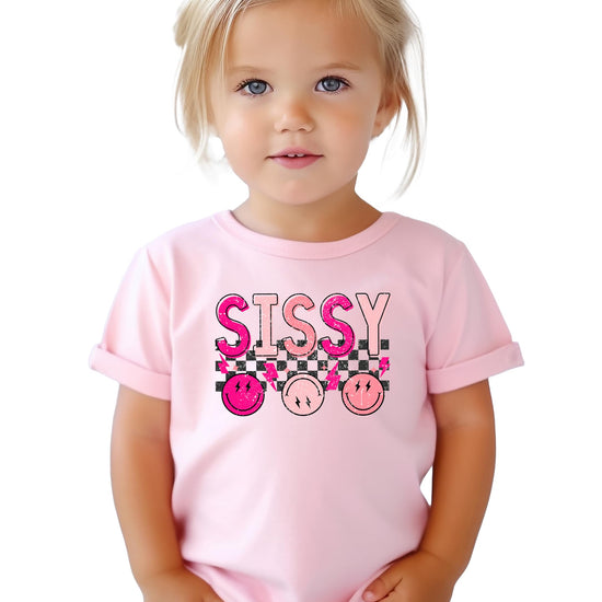 Pink Sissy shirt for toddlers and kids laid flat showing full retro graphic design