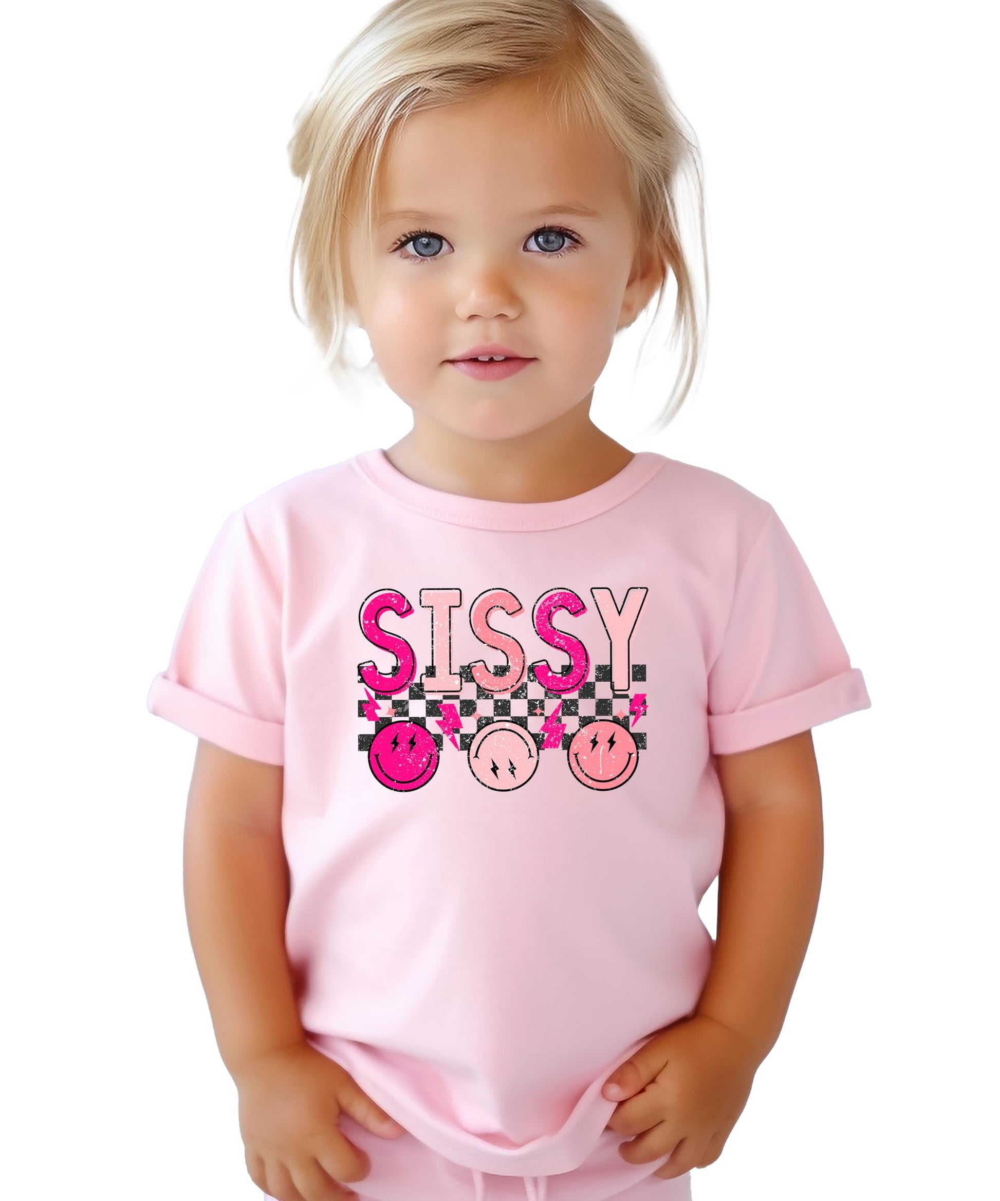 Pink Sissy shirt for toddlers and kids laid flat showing full retro graphic design