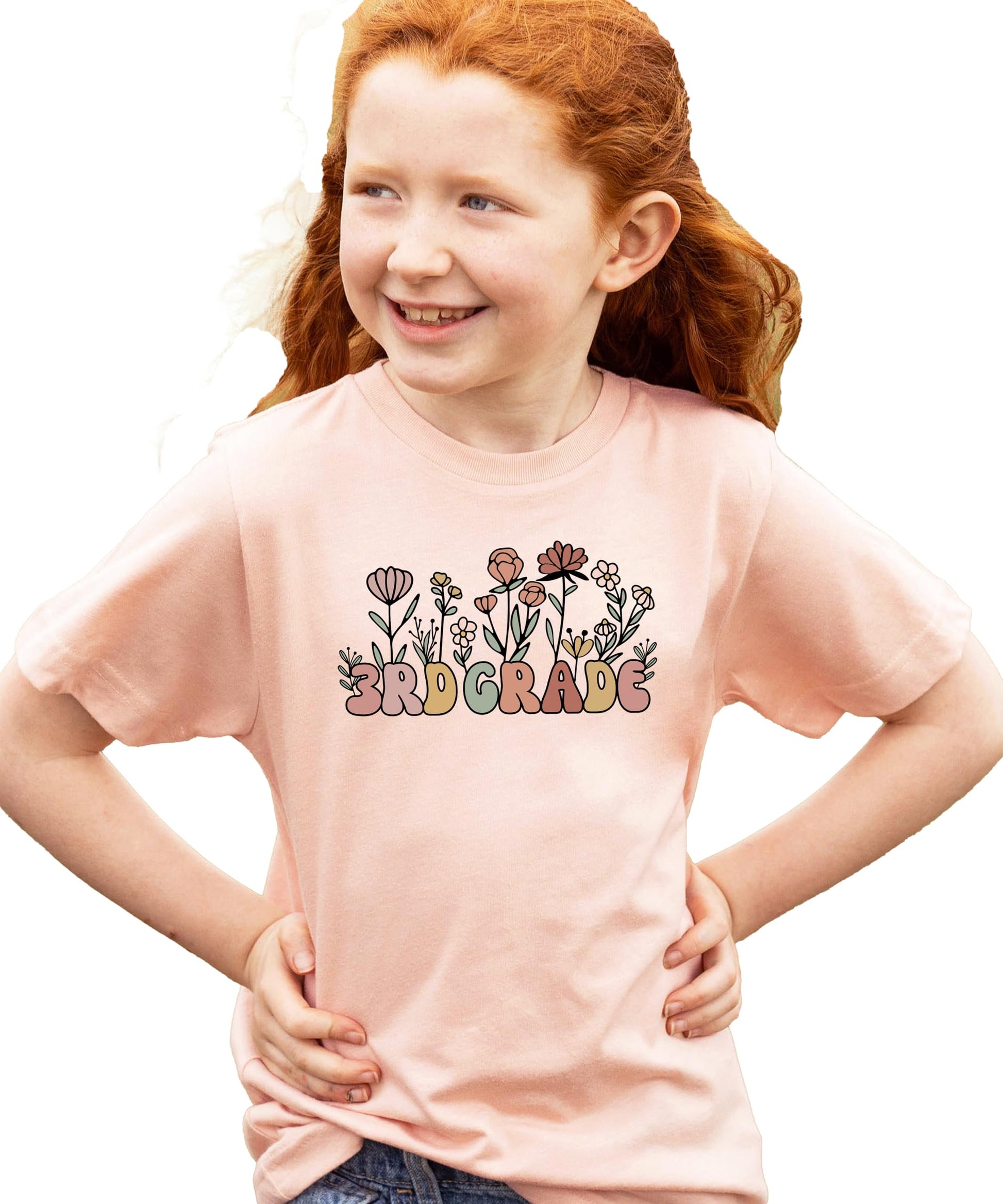 Back to school floral graphic tee for girls in military green, full product view