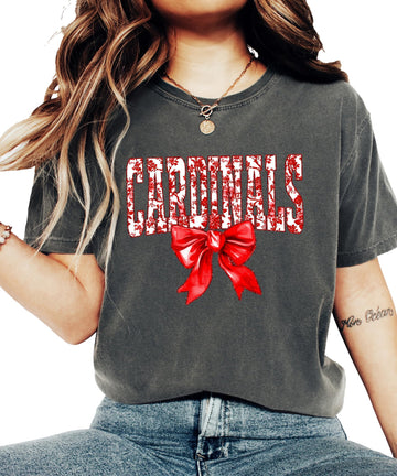 Cardinals Team Red Coquette Bow Shirt for Women and Teens Trendy Floral Sports Fan Tee
