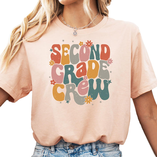 Retro second grade graphic tee with vintage flower design for toddlers, kids, and women