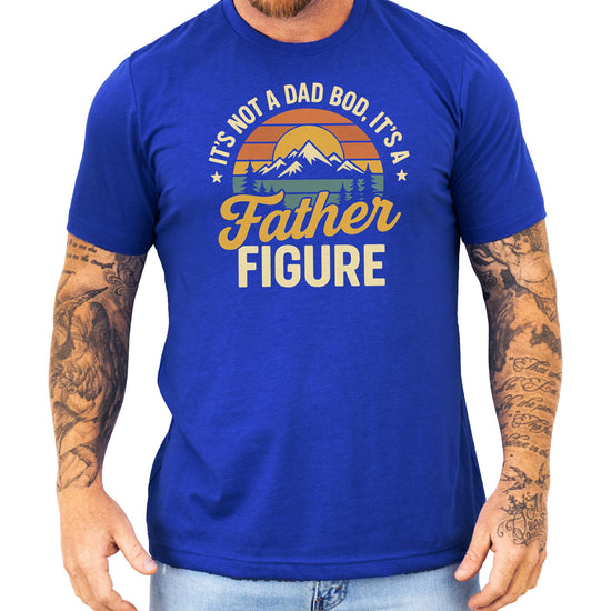Men's funny father figure graphic t-shirt displayed on a hanger or styled flat lay