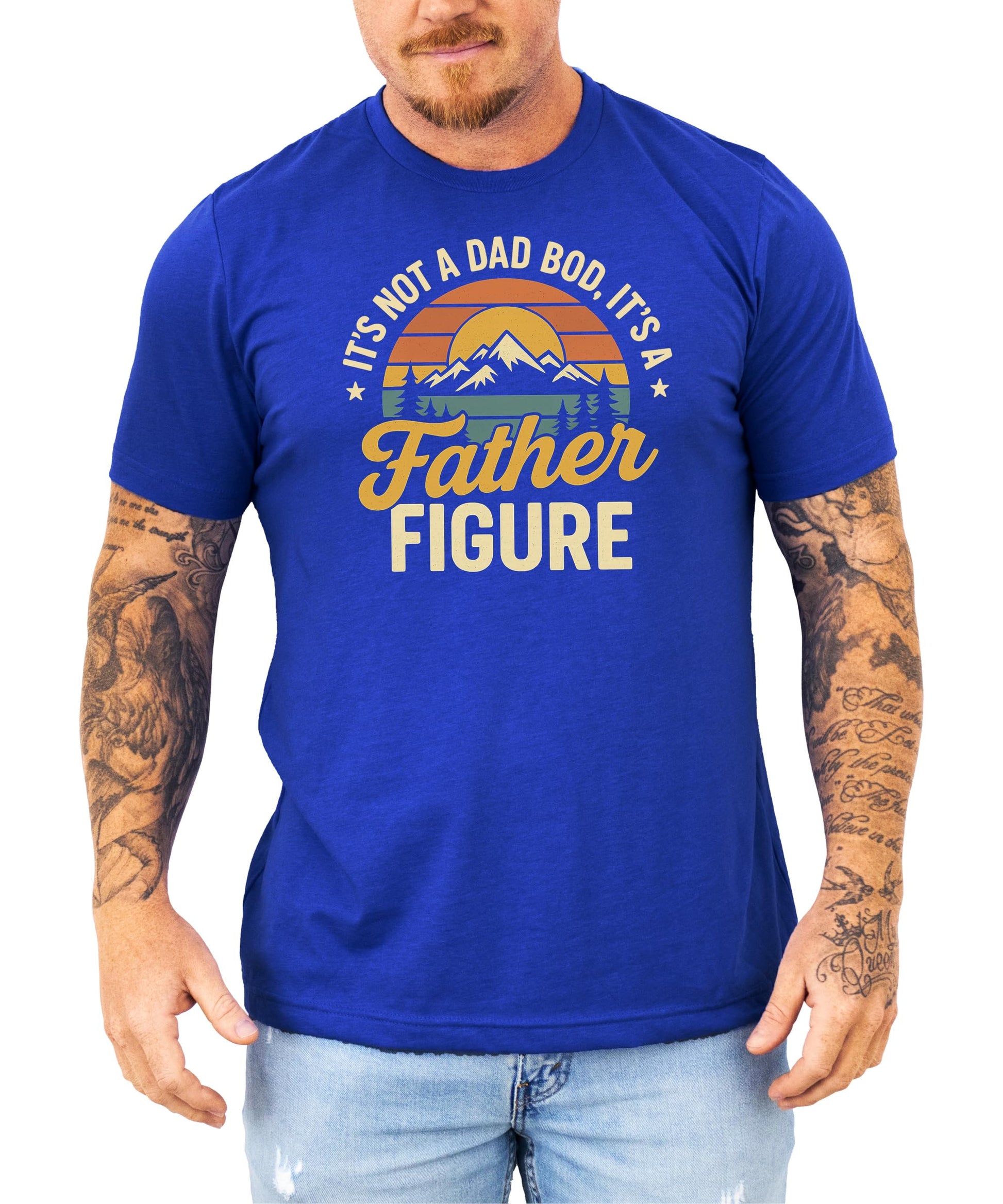 Men's funny father figure graphic t-shirt displayed on a hanger or styled flat lay