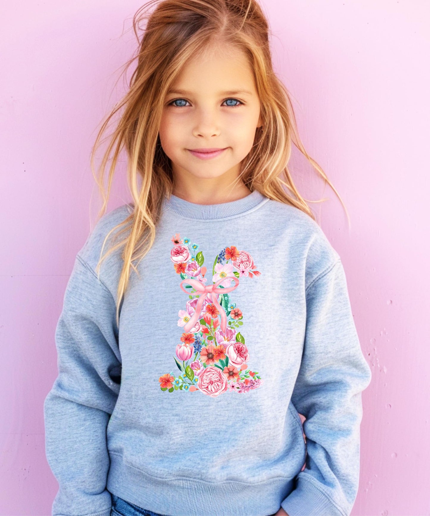 Floral Easter Bunny Sweatshirt for Women Teens and Girls Spring Watercolor Crewneck