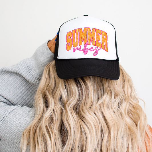 Summer Vibes Graphic Adjustable Cap Women and Teens Classic 5 Panel Mesh Snap Back Trucker Hat