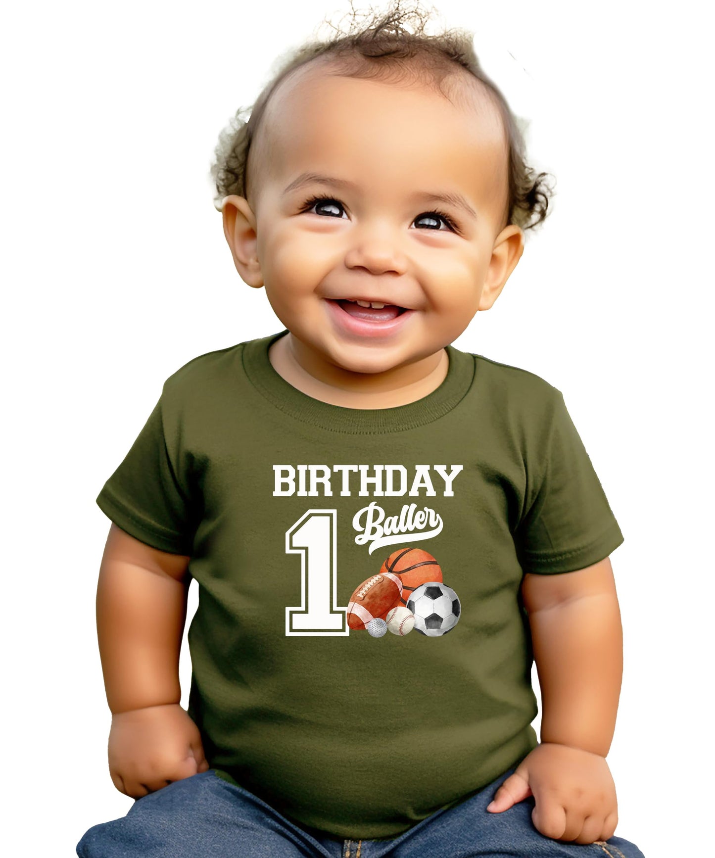 1st Birthday Baller Shirt for Boys Sports Theme Party T-Shirt for 1 Year Old