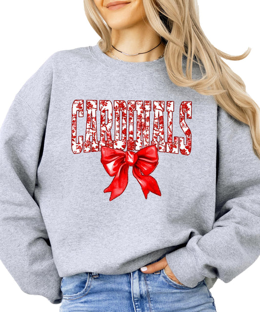 Floral Cardinals Team Sweatshirt for Women, Teens & Kids Red Coquette Bow Sports Team Sweater