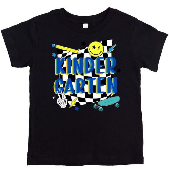 Boys retro kindergarten skateboard graphic t-shirt for first day of school by Olive Loves Apple