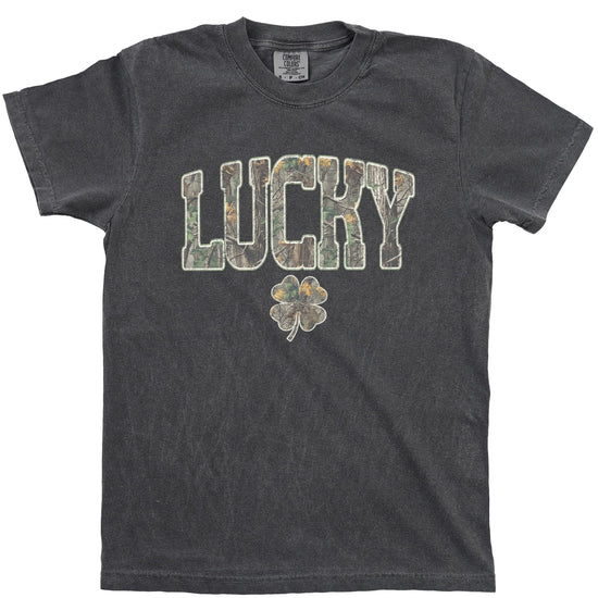 Women's St. Patrick's Day lucky camo shirt with shamrock design, unisex style