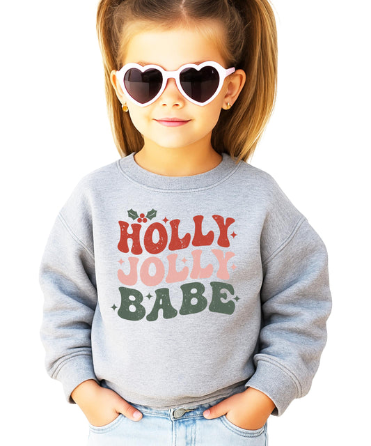 Retro Holly Jolly Babe Sweatshirt for Women, Teens & Kids Trendy Girly Christmas Sweater
