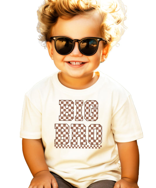 Trendy Big Bro Shirt for Boys Checkered Big Brother Sibling T-Shirt