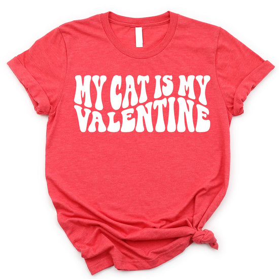 My Cat is My Valentine funny Valentine's Day graphic tee in mauve for adults