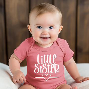 Little Sister Heart bodysuit styled as part of a sibling matching outfit set