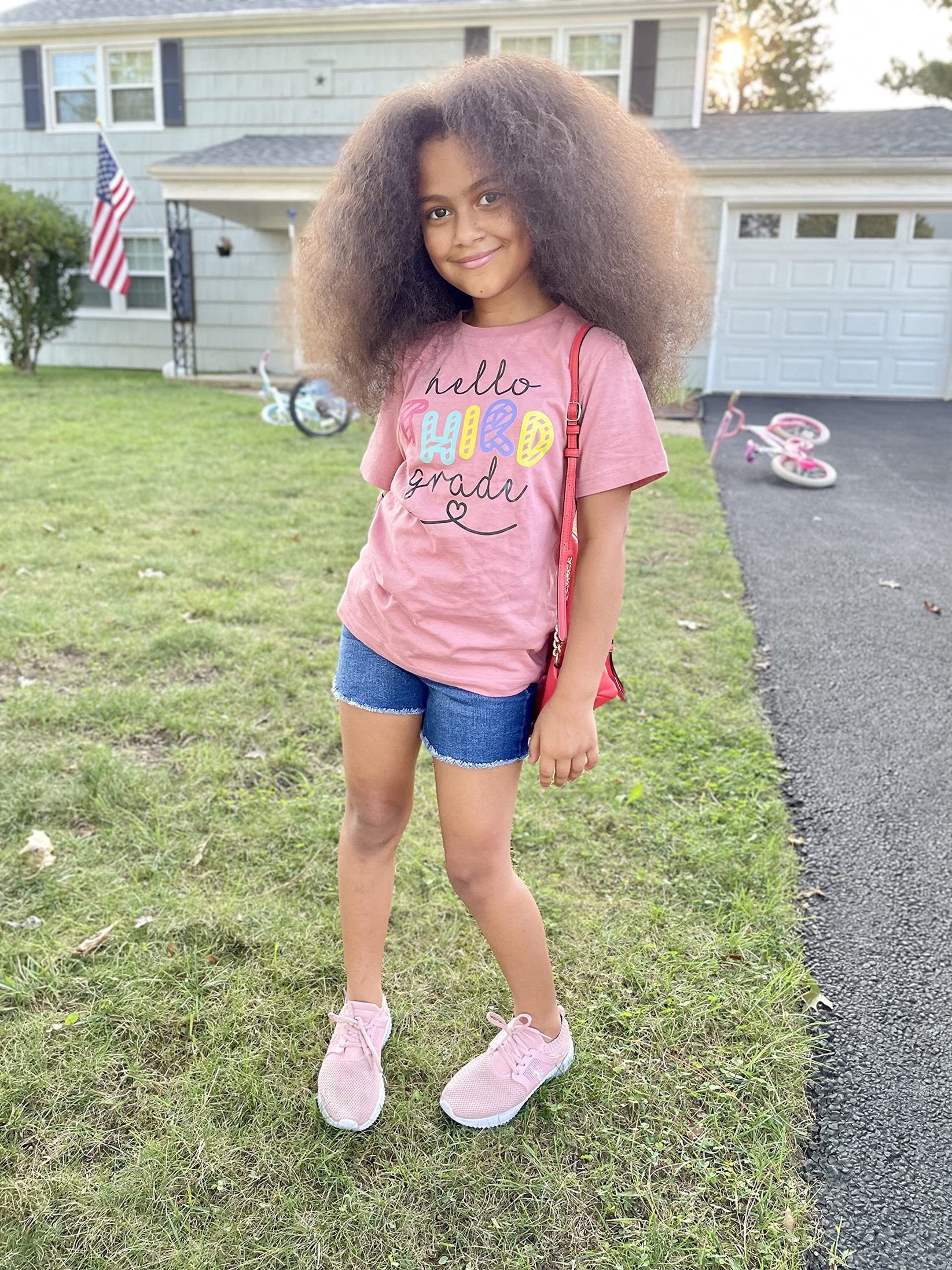 Hello 3rd Grade youth tee styled for back to school first day photo outfit idea