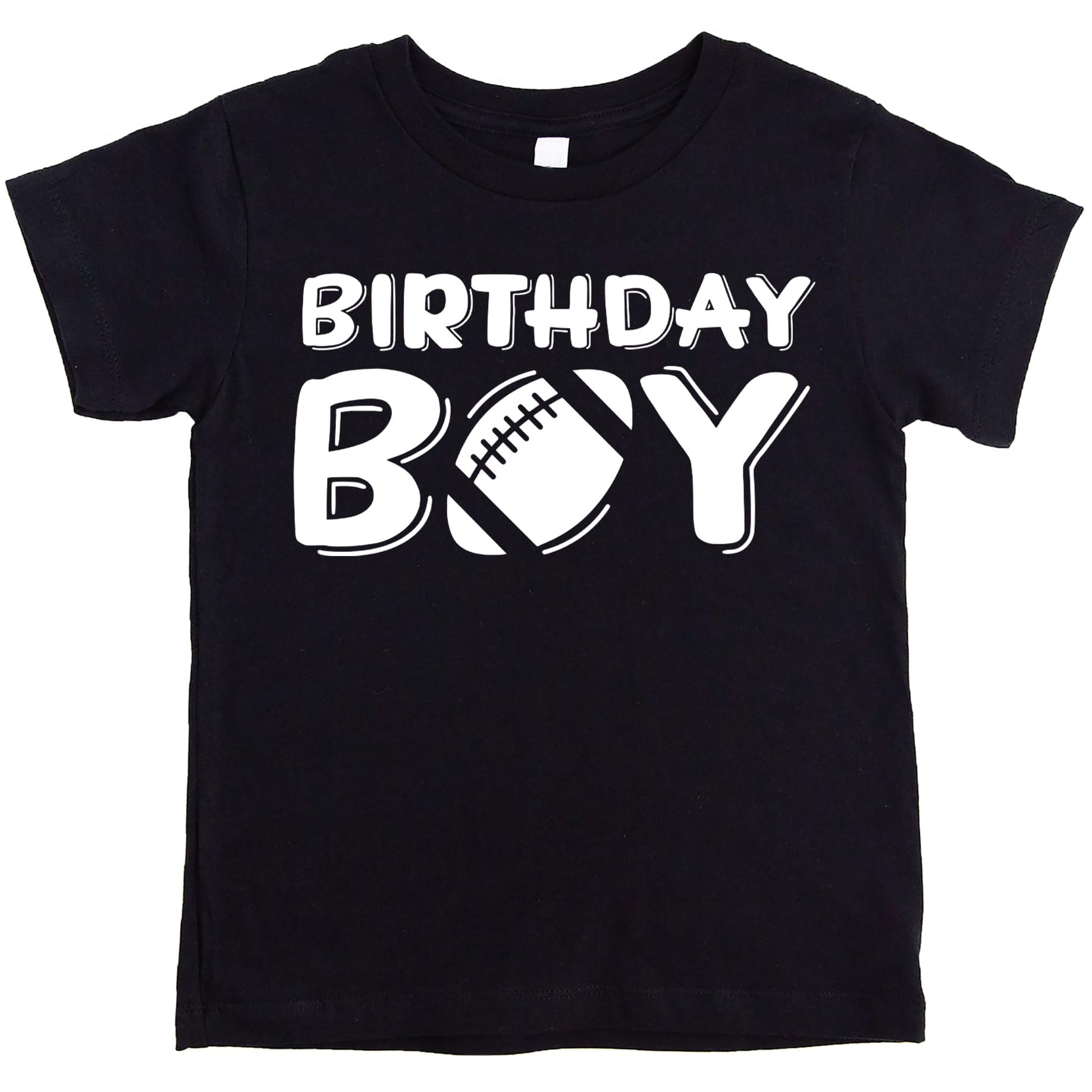 Front view of football-themed birthday boy graphic tee in granite heather for kids