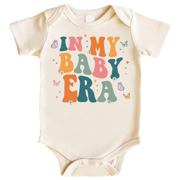 In My Baby Era Birth Announcement Bodysuit Retro Wavy Baby Era and Butterflies One Piece