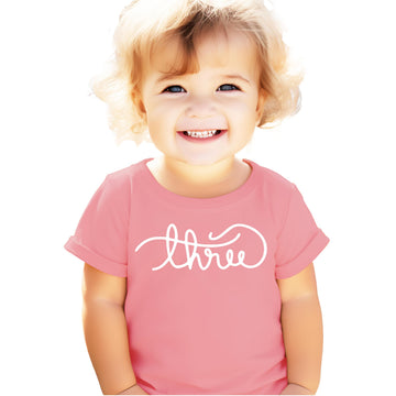 Cursive Three Shirt | Toddler Girls 3rd Birthday Tee