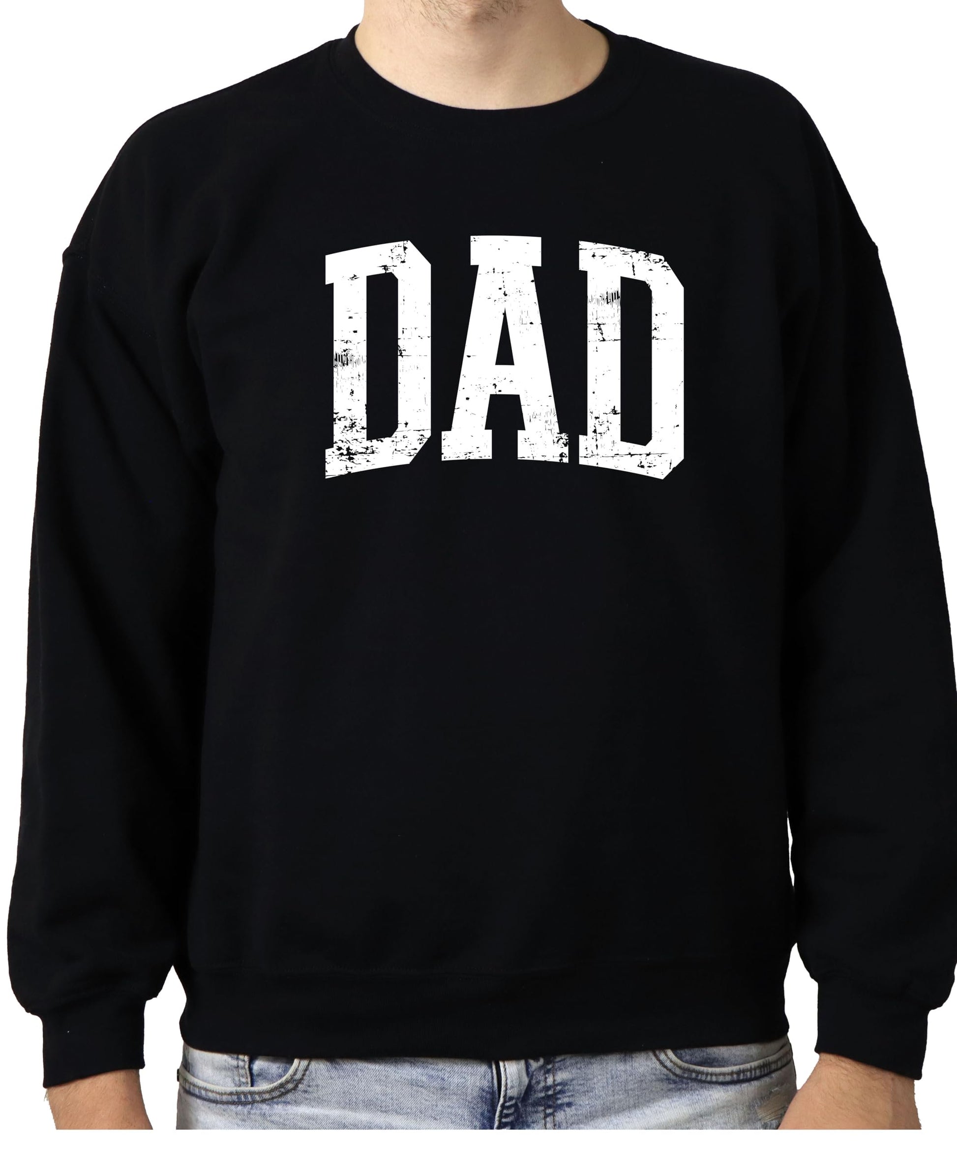 Lifestyle flat lay of distressed DAD men's sweatshirt in heather gray