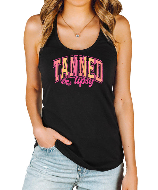 Tanned and Tipsy Tank Top for Women Fun Colorful Summer Shirt for Adults