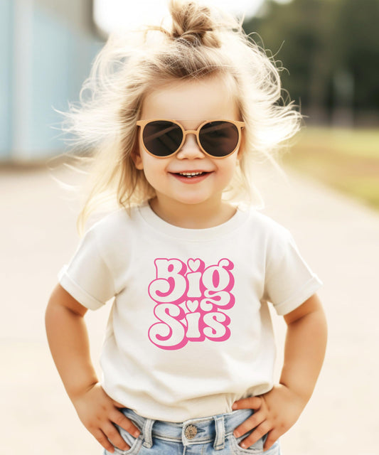 Big and Lil Sis Matching Shirt for Siblings Retro Pink Graphic - SOLD INDIVIDUALLY