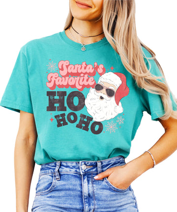 Women's seafoam green retro Santa Ho Ho Ho funny Christmas graphic tee from Olive Loves Apple