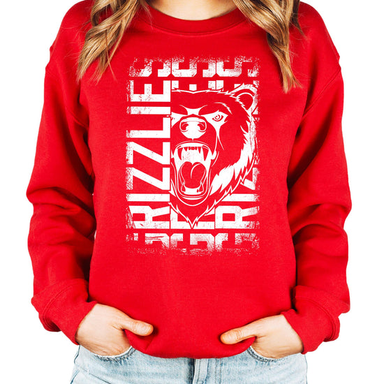 Grizzlies mascot sweatshirt styled for game day fan wear, full garment view