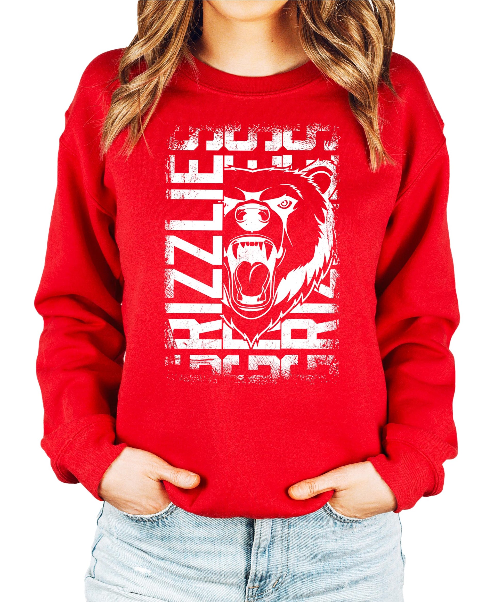 Grizzlies mascot sweatshirt styled for game day fan wear, full garment view