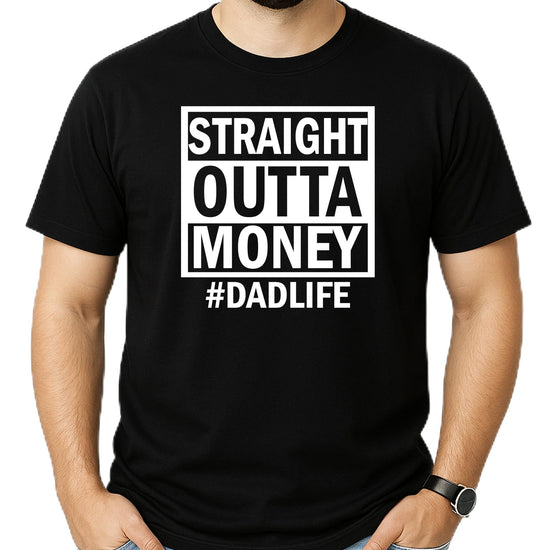 Back view of royal blue Straight Outta Money funny dad t-shirt