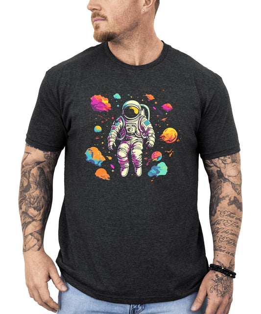 Trendy Astronaut T-Shirt for Men and Youth Boys Space Themed Graphic Tee Black Shirt Adult Small