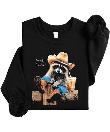 Howdy Cowboy Raccoon Sweatshirt | Funny Western Crewneck
