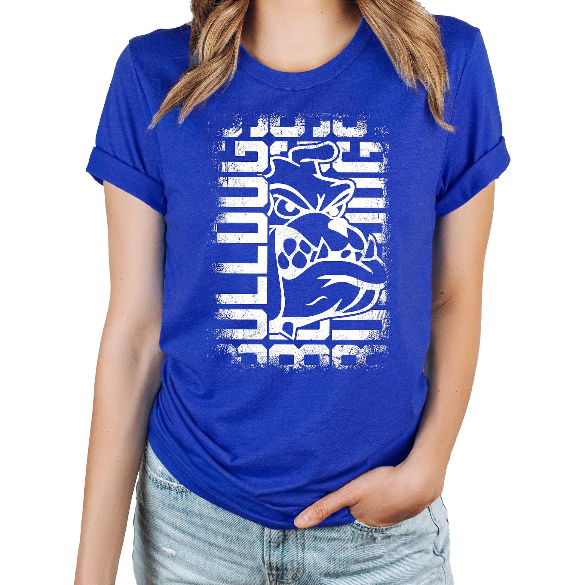 Close-up of Bulldogs tee print detail showing vibrant professional-quality graphic