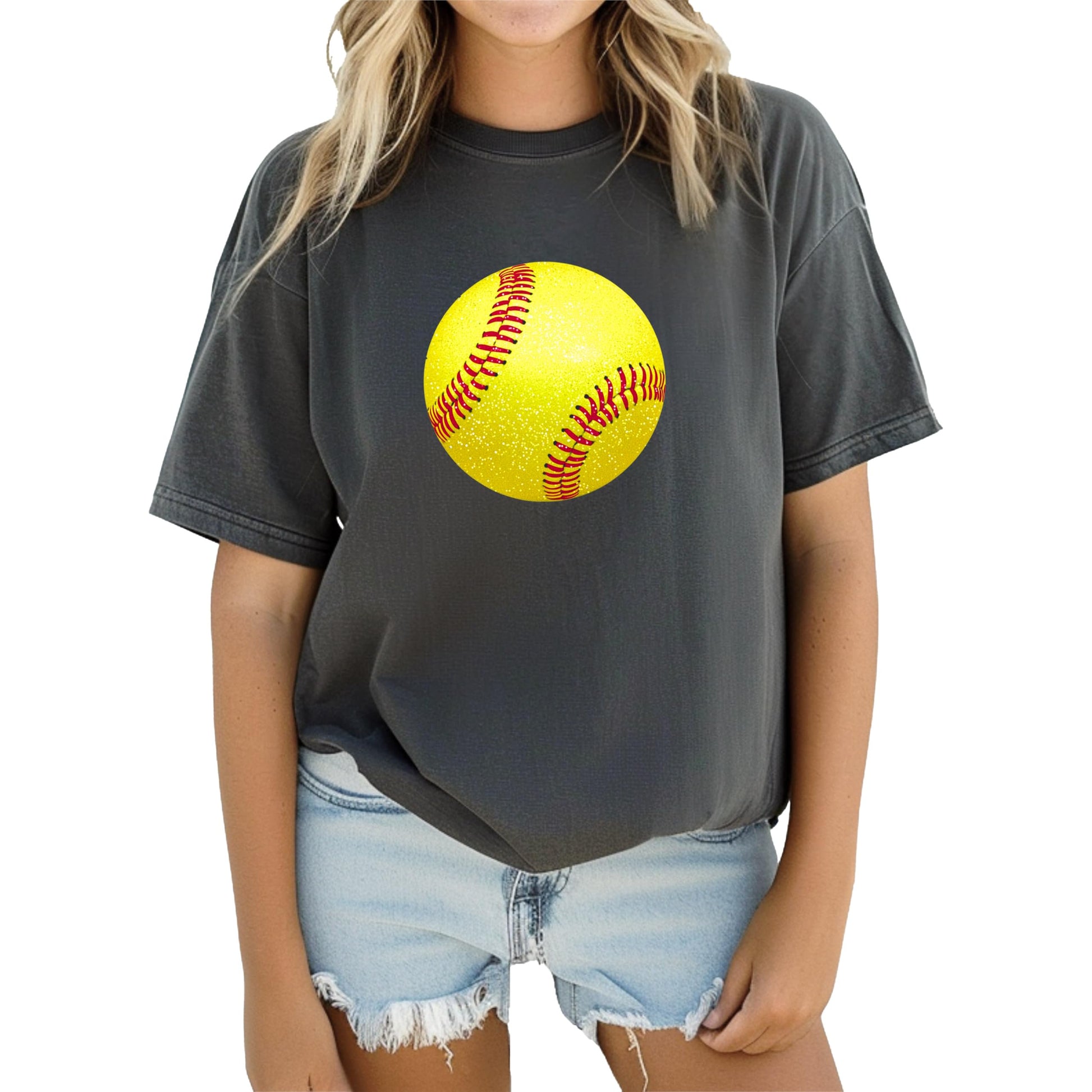 Back or alternate view of ivory faux glitter softball shirt for women and teens