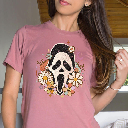 Groovy Scream Face Mask Funny Halloween Shirt for Women