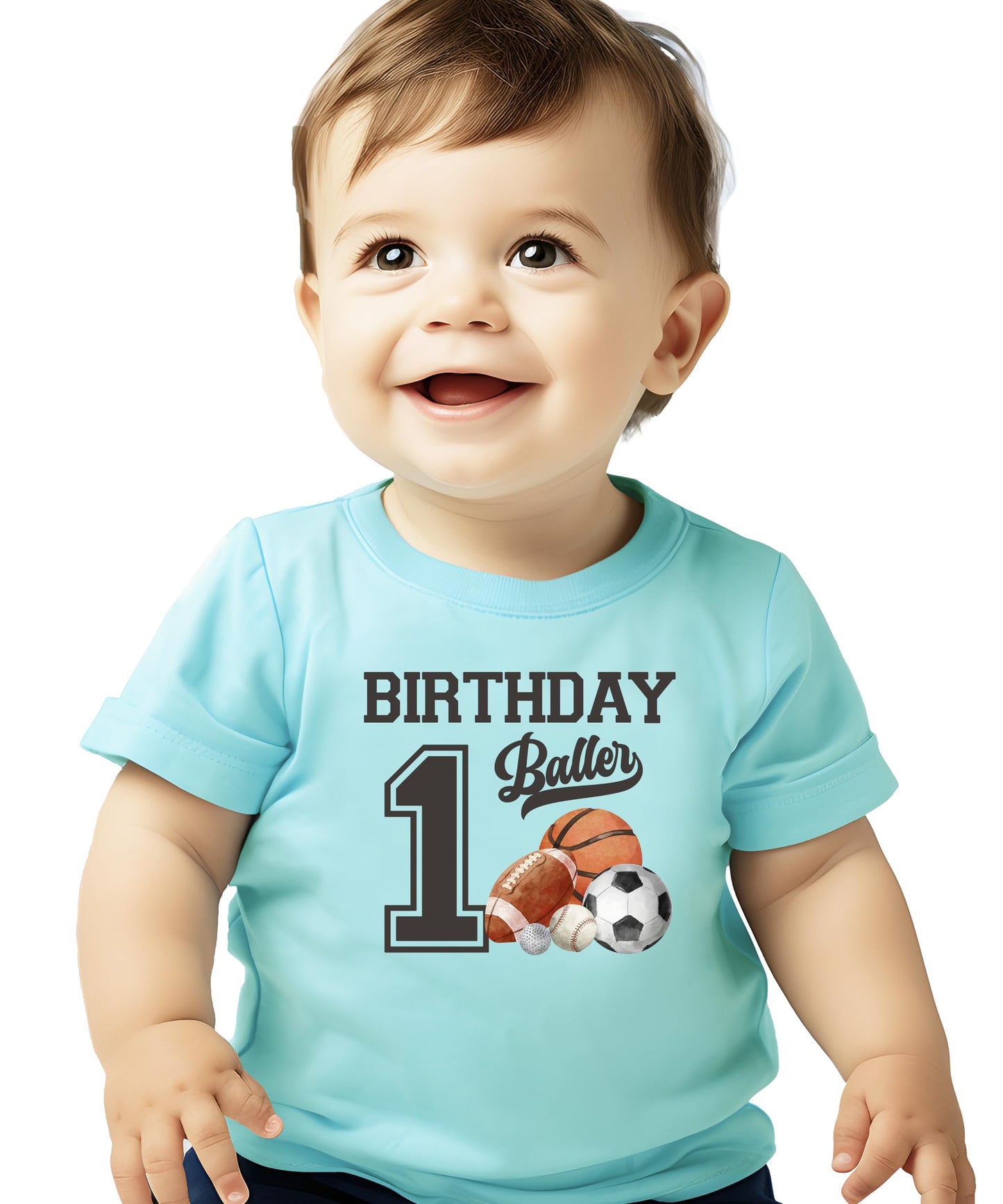1st Birthday Baller Shirt for Boys Sports Theme Party T-Shirt for 1 Year Old