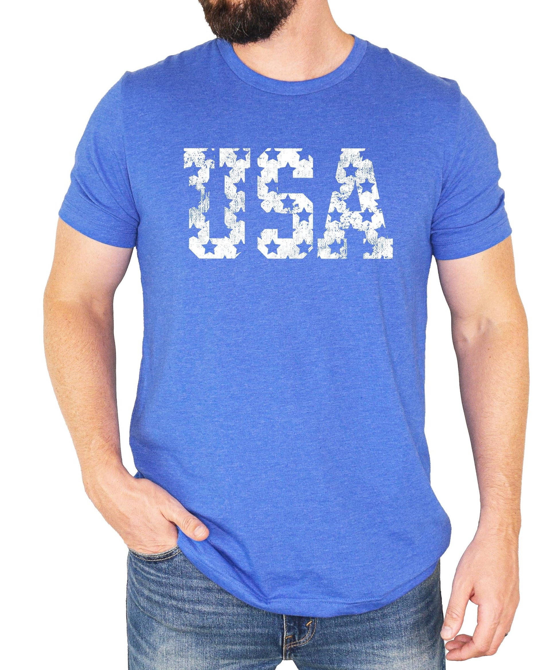 Size and care label detail of vintage USA patriotic t-shirt