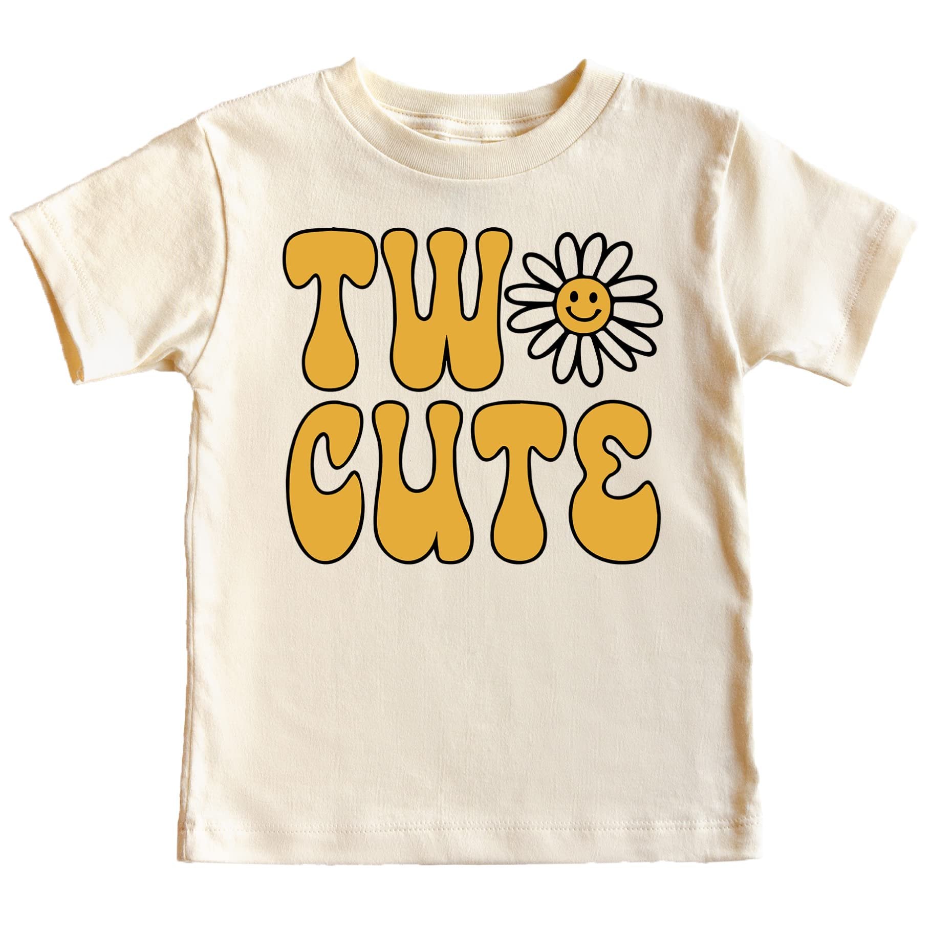 Two Cute daisy graphic 2nd birthday shirt for toddler girls in natural color