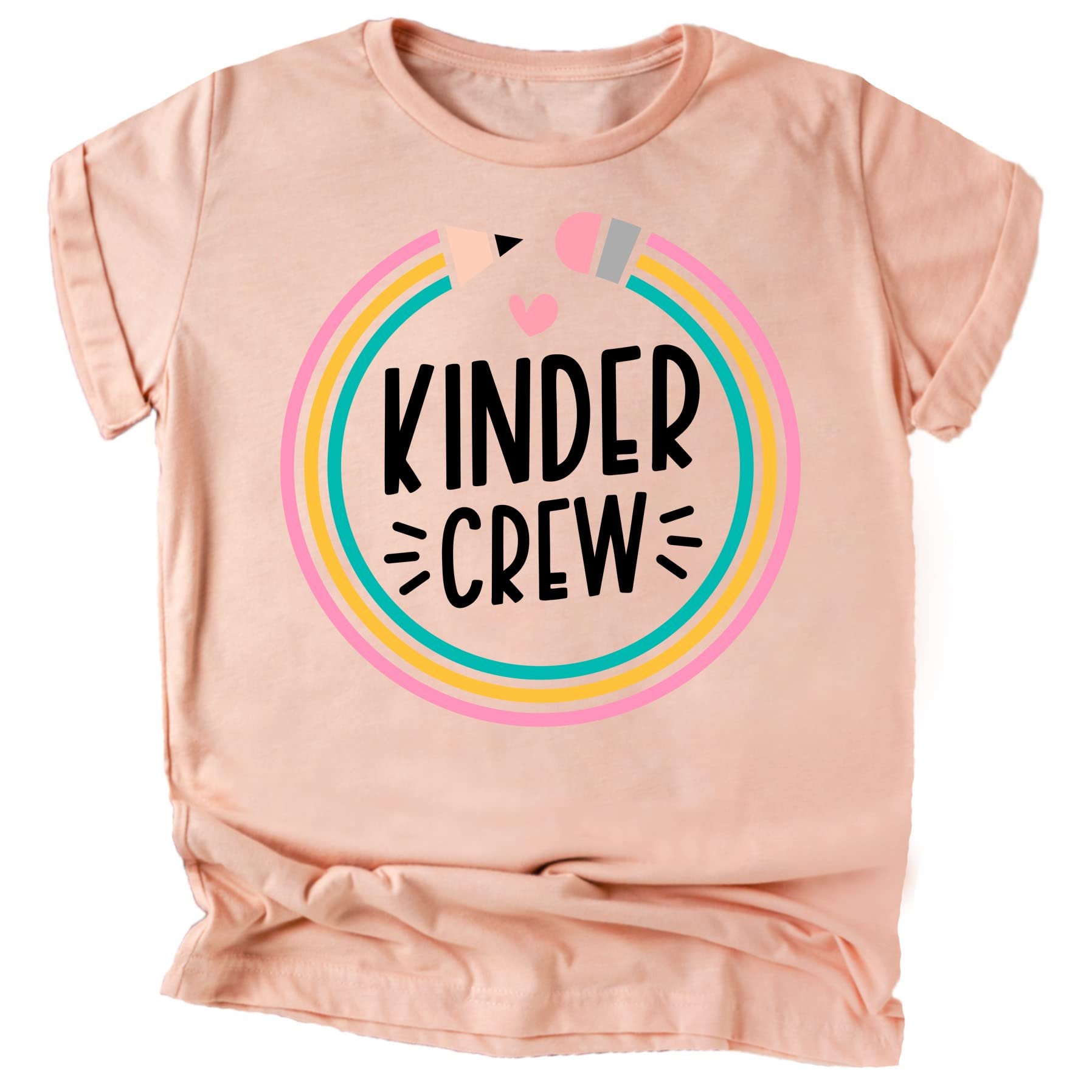 Kindergarten Crew pink youth shirt with bright pencil print, school gift idea
