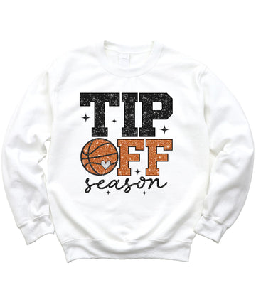 Faux Glitter Tip Off Season Sweatshirt for Women Teens and Kids Girly Basketball Tee
