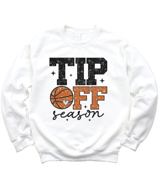 Faux Glitter Tip Off Season Sweatshirt for Women Teens and Kids Girly Basketball Tee
