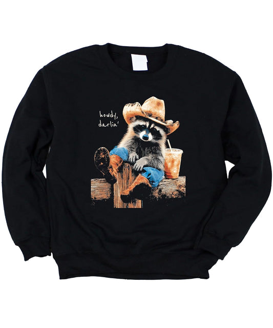 Howdy Cowboy Raccoon Sweatshirt | Funny Western Crewneck