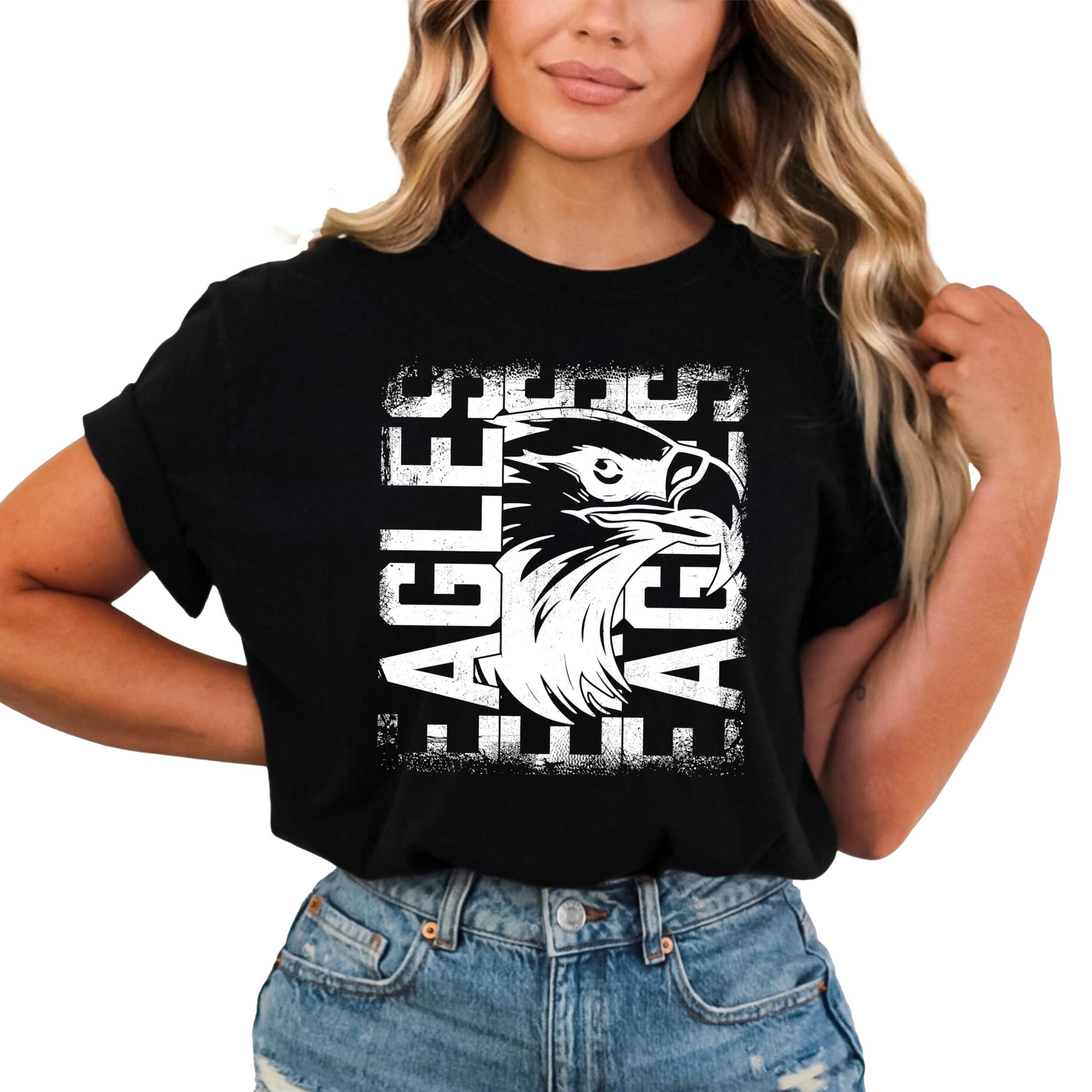 Eagles game day shirt laid flat showing vintage distressed graphic design in green