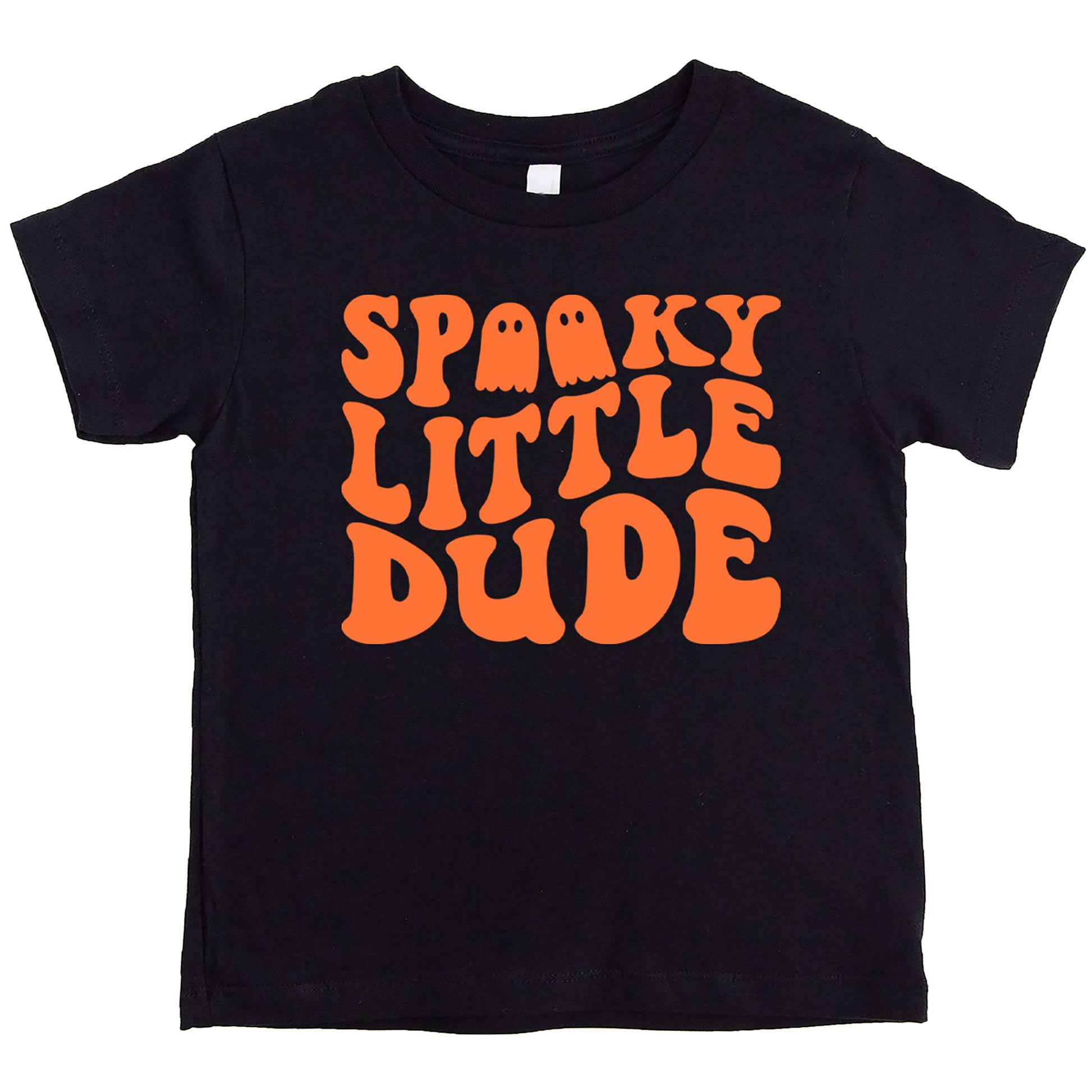 Close-up of retro ghost and ghouls print on vintage burgundy boys Halloween shirt by Olive Loves Apple
