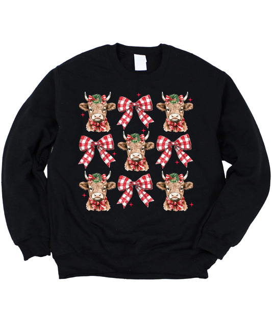 Christmas Cows and Plaid Holiday Bows Sweatshirt for Women Teens and Girls