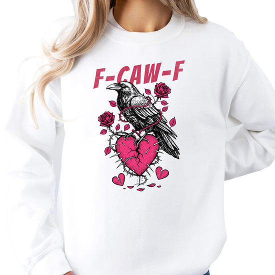 Side or lifestyle view of women's funny Valentine's graphic crewneck sweatshirt