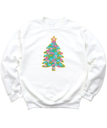 Faux Yarn Christmas Tree with Bow Women's Sweatshirt