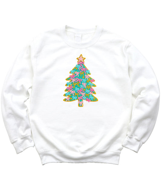 Faux Yarn Christmas Tree with Bow Women's Sweatshirt